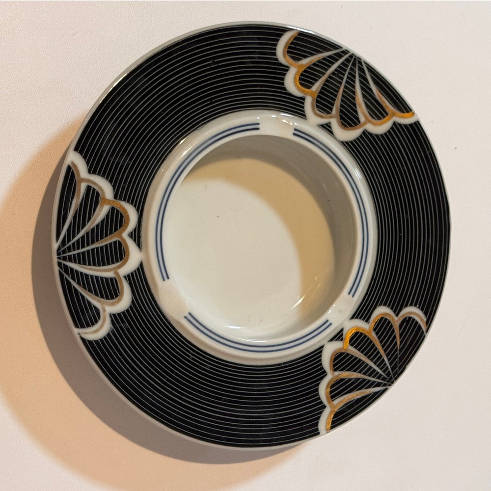 vintage Japanese Art Deco Imari style ashtray black gold porcelain marked Kojima